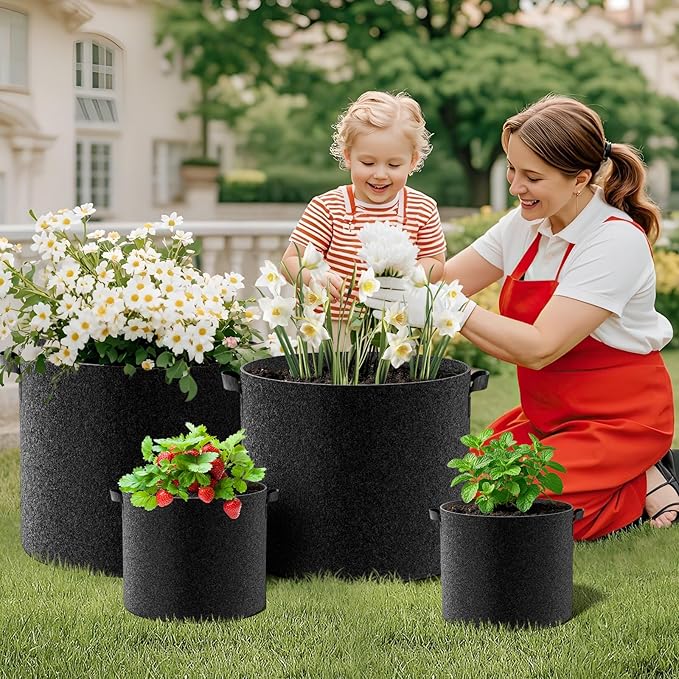Land Guard 4-Pack Fabric Grow Bags 20 Gallon, Thickened Nonwoven Garden Pots, Growing Bags with Handles, Black