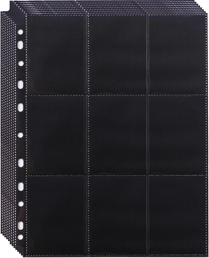 60 Pack 1080 Pockets Black Trading Card Sleeves Binder Sheets, Double Sided Thicken Game Card Sleeves for 3 Ring Binder, 9 Pocket Side Loading Page Protector for MTG, Yugioh, Game, Baseball Cards