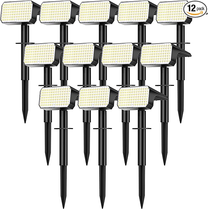 LANSOW Solar Spot Lights Outdoor Waterproof IP67, (12 Pack/90 LED/4 Modes) Solar Landscape Spotlights, 2-in-1 Solar Powered Flood Lights for Yard Garden Pathway Outside Tree, Auto ON/Off(Cool White)