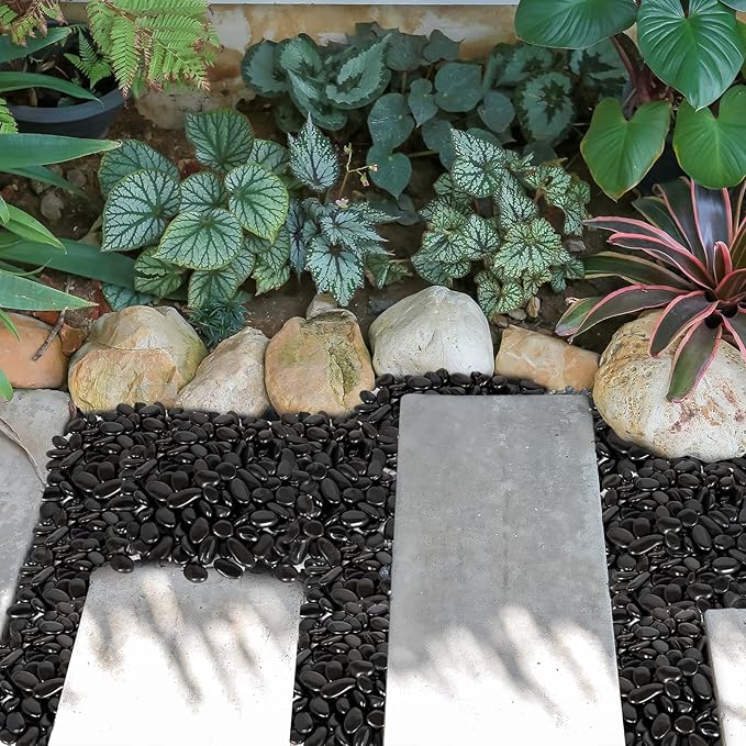 GASPRO 15lb Black River Rocks for Landscaping Outdoor, Polished Black Pebbles for Planters - 1 to 2 Inch, Large Decorative Stones for Garden Decor