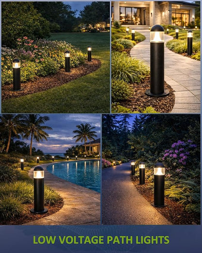 6 Pack Low Voltage Landscape Pathway Lights, 12V LED Bollard Light IP67 Waterproof, Outdoor Driveway Walkway Wired Lights (Included Connector) - Yard Garden Lawn, 2700K Warm White