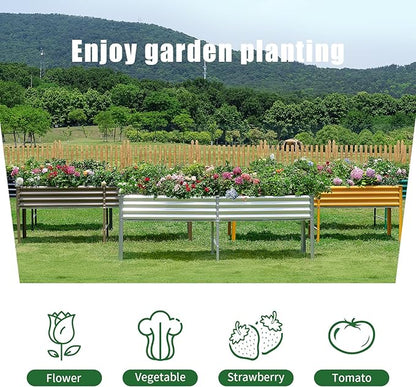 Land Guard Galvanized Raised Garden Bed with Legs, 96×24×32in Raised Garden Beds Outdoor with Drainage Holes, Planter Boxes Outdoor for Backyard, Patio, Balcony, 1200lb Capacity, Green