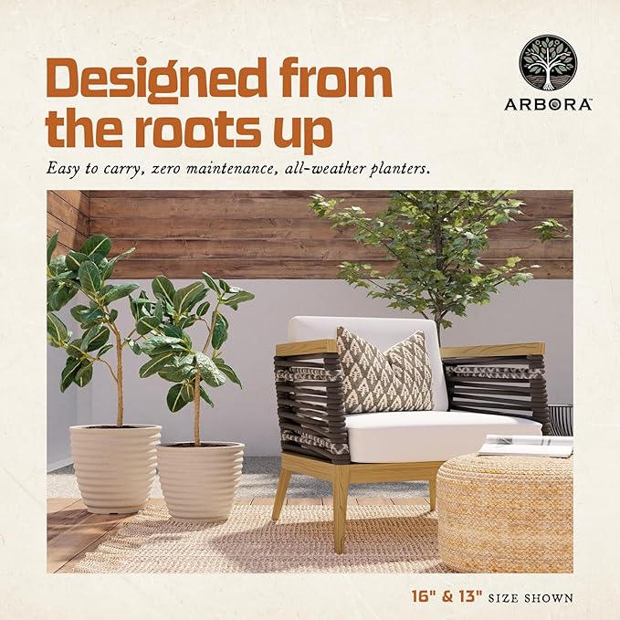 ARBORA 20" Ibiza Polyresin Indoor and Outdoor Planter with Classic Cream Finish - Durable, Weatherproof, Lightweight, Large Plant Pot for Patio, Garden, Deck, Entryway