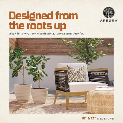 ARBORA 20" Ibiza Polyresin Indoor and Outdoor Planter with Classic Cream Finish - Durable, Weatherproof, Lightweight, Large Plant Pot for Patio, Garden, Deck, Entryway