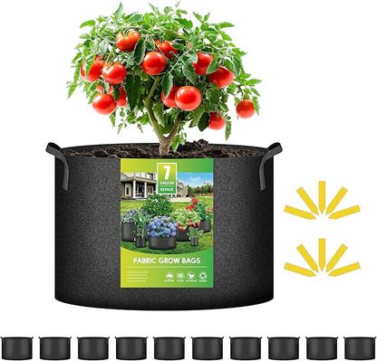 iPower 10 Pack 7 Gallon Grow Bags 300G Thickened Sturdy Plant Fabric Pots with 10 Labels and Handles, Aeration Garden Cloth Planter Bag for Outdoor Fruits, Vegetables and Flowers