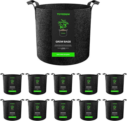 VIVOSUN 10-Pack 3 Gallon Grow Bags, Reinforced Planter Fabric Pots for Gardening Black
