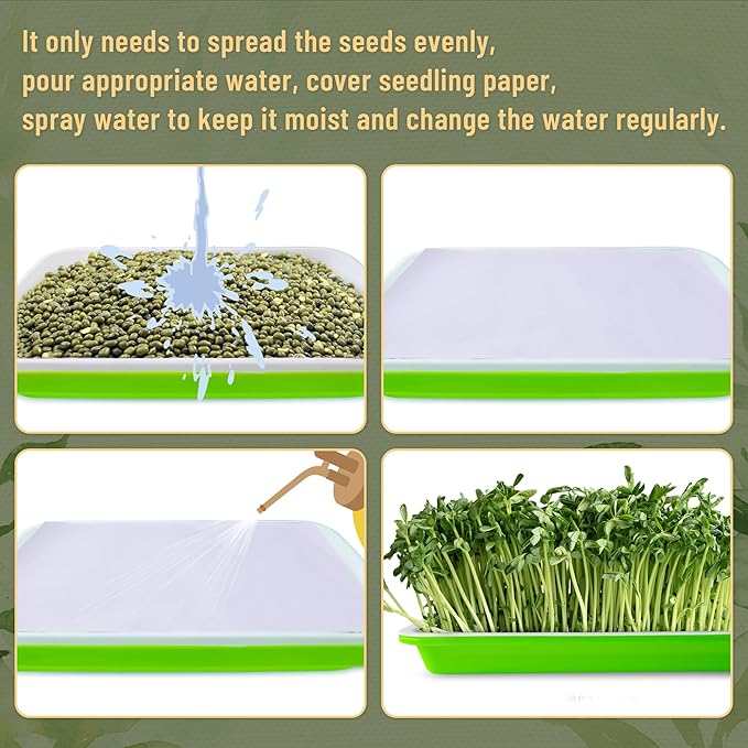 Pack 10 of Seed Sprouter Tray with Drain Holes,Seed Germination Trays Kit BPA Free Nursery Tray,Soil-Free Wheatgrass Tray Sprouter Microgreens Growing Kit (Green-10 Pack)
