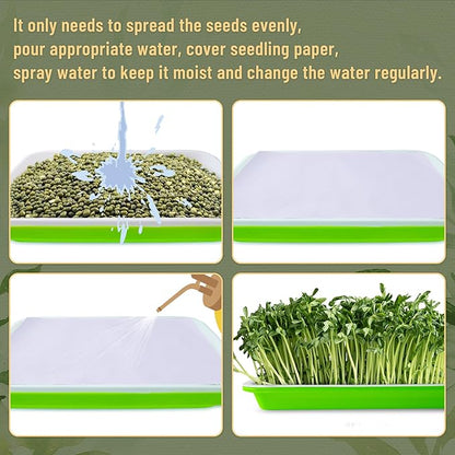 Pack 10 of Seed Sprouter Tray with Drain Holes,Seed Germination Trays Kit BPA Free Nursery Tray,Soil-Free Wheatgrass Tray Sprouter Microgreens Growing Kit (Green-10 Pack)
