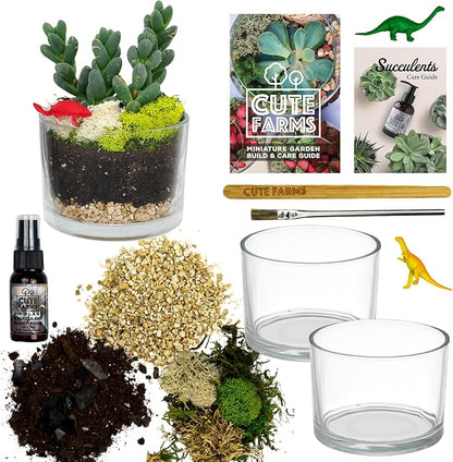 Cute Farms Glass Terrarium Kit | Just Add Your Own Plants (Two Glass Cylinders (3.25"))