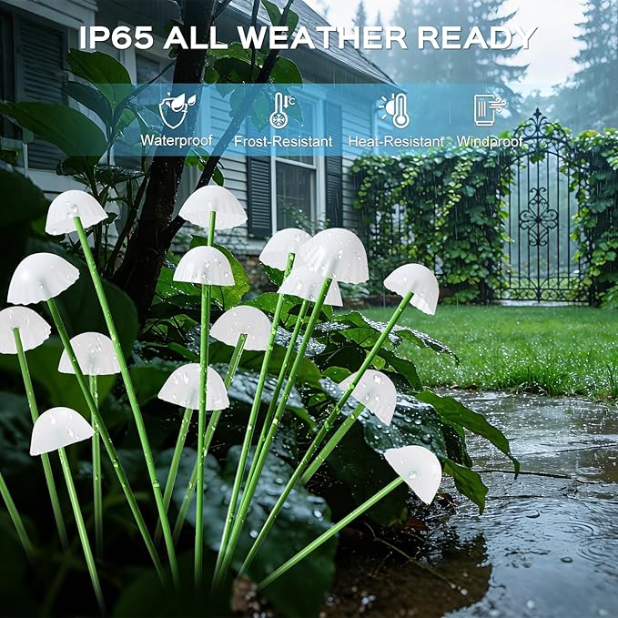 2 Pack Solar Garden Lights Outdoor, Colorful LED Waterproof Solar Powered Mushroom Flowers Landscape Lights for Outside Yard, Patio, Pathway Decorative, Décor, Gifts, Two Lighting Modes