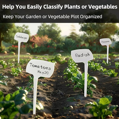 14.1'' Tall Plant Markers, Large Plant Labels for Outdoor Garden Waterproof Durable T-Type Plastic Garden Labels, Perfect for Herbs, Flowers, Vegetable with a Marker Pen (12PCS)