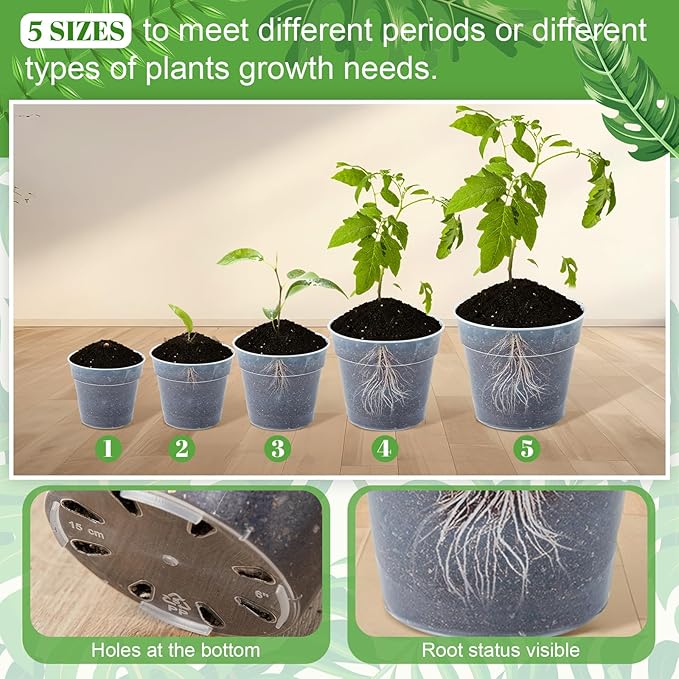Vesici 32 Pcs 3/4/5/6/7 Inch Large Size Clear Nursery Pots Variety Pack Plant Pots with Drainage Holes Planters for Indoor Plants Flexible Transparent Plastic Plant Bottle Succulents