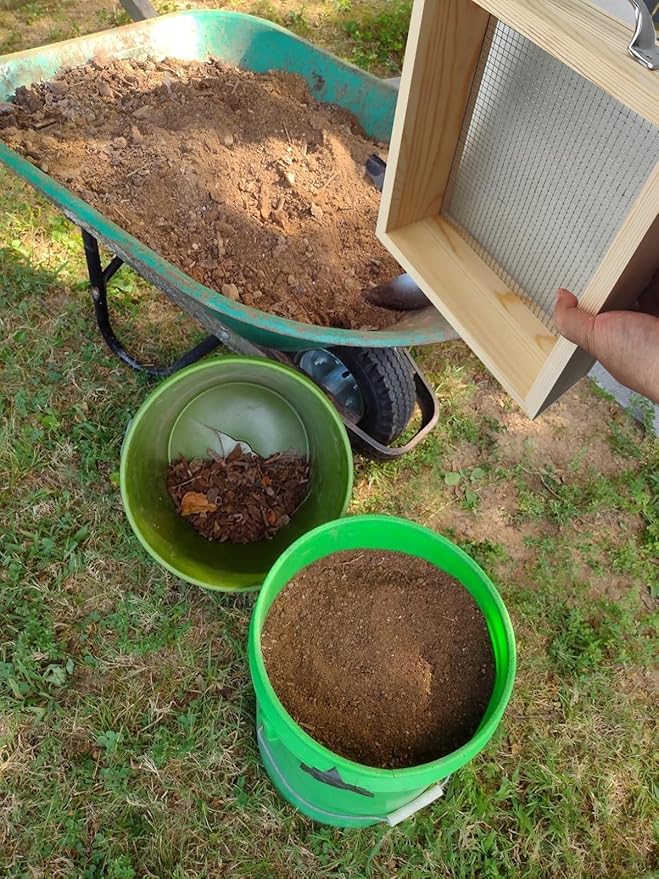 Voulosimi Soil Sifter Metal Dirt Sifter 3/8" Mesh Screen with Wire Mesh Multi-Purpose Garden Sifter Rock Sifter Compost Sifter for Gardening (16.7 x 12.8 inch)