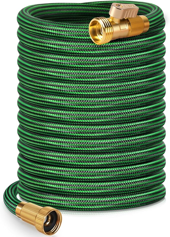 Garden Hose 100 ft NON-EXPANDABLE Water Hose, Flexible & Lightweight Kink Resistant Hybrid Hose, Leak-Proof Heavy Duty, Super Durable Fabric with 3/4" Solid Brass Connectors