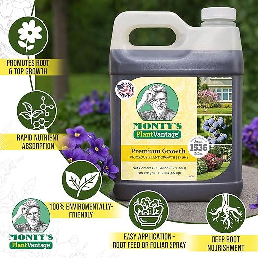 PlantVantage Premium Growth Liquid Plant Food - Liquid Fertilizer for Stronger Stems & Larger Leaves, NPK Fertilizer (8-16-8) with Zinc & Iron, Foliar Spray for Trees, Shrubs & Flower Boost, 1 Gallon