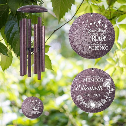 ASTARIN Personalized Memorial Wind Chime for Loss of Loved One 30/36/45 inch, Sympathy Deep Tone Wind Chimes for Mom Dad/Mother Father, Remembrance Gifts for Grief Condolence Funeral, Produced in USA