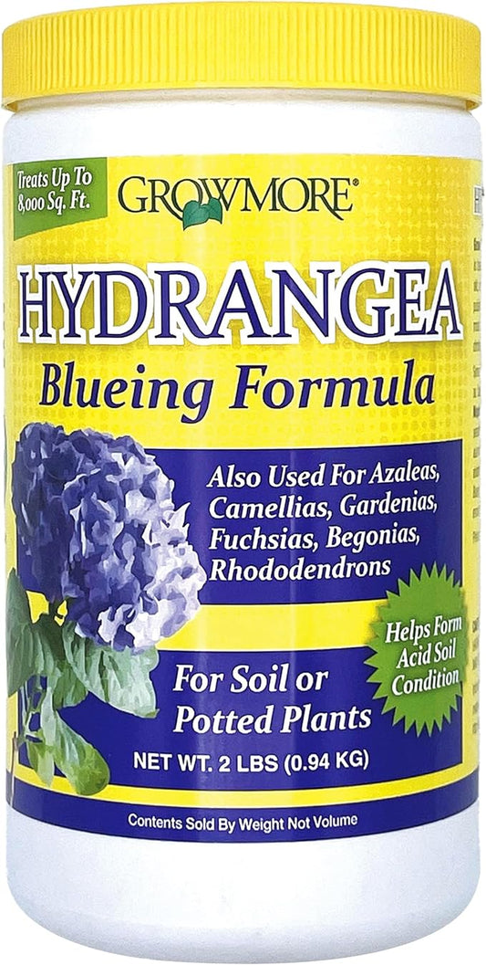 Grow More Hydrangea Blueing Formula - 2lbs of USA-Made Soil Acidifier for Hydrangeas, Azaleas, Gardenias, & Many More - Contains Aluminum Sulfate That Enhances Color Change for Soil and Potted Plants