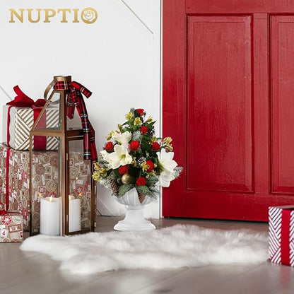 NUPTIO 2 Pcs Classic Urn Planter, 10.23 inches Height Plastic Outdoor Urn, Pedestal Plastic Planter for Garden Front Porch Door, White