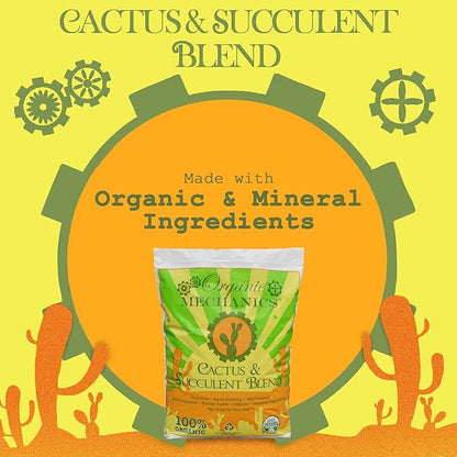 Organic Mechanics Cactus and Succulent Blend Potting Soil, 8 qt – Well-Drained Organic Mix – Enhances Plant and Root Growth with Biochar, Rice Hulls, and Worm Castings