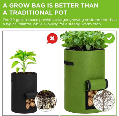 2 Pack 30 Gallon Potato Grow Bags with Harvest Window, Durable Garden Planter Bags with Handles for Potatoes, Tomatoes, and Vegetables - Indoor & Outdoor Gardening Supplies (Black,Green)