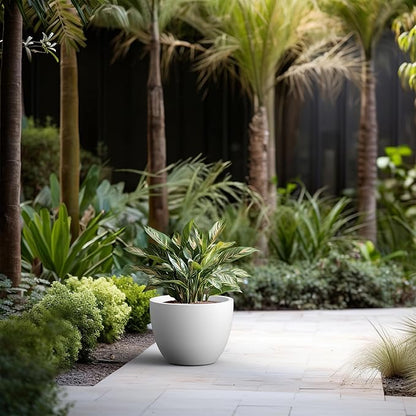 Kante 14.2 Inch Round Concrete Planter - Classic Large Indoor/Outdoor Plant Pot with Drainage Hole and Rubber Plug, Suitable for Gardens and Patios, White