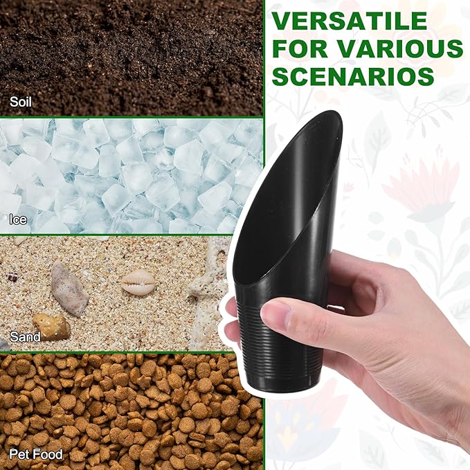 18-Pack Bonsai Soil Scoops, Plastic Garden Soil Scoops Bucket Shovel Potting Scoopers for Transplanting/Flower Planting/Plant Succulent, Colorful Small Gardening Tools [Black]