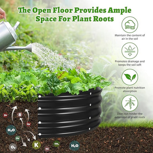 Oval Galvanized Planter Box, Metal Raised Garden Bed - 0.8MM Thick- Ideal for Outdoor Gardening and Planting of Vegetables Flowers Fruits Succulent Plants and Others (Black, 6X3X1 FT)