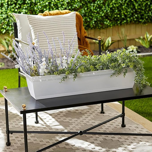 The HC Companies ECW30000A10 Indoor Outdoor 30 Inch Eclipse Series Window Flower Garden Ornamental Planter Box with Removable Attached Saucer, White