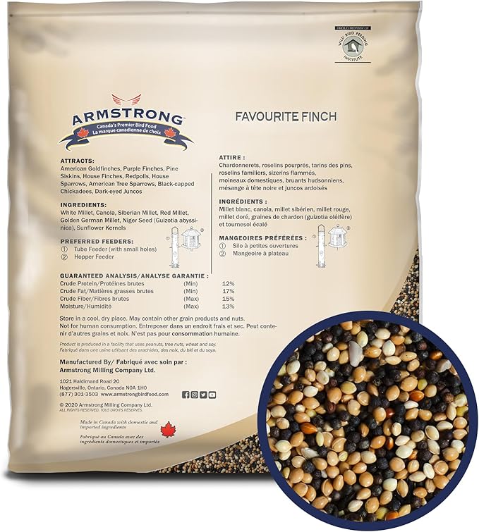Armstrong Wild Bird Food Favourite Finch Bird Seed Blend, 5 Pounds - with White Millet, Canola, Nyjer and Sunflower Kernel Chips for American Goldfinches, House Finches & Songbirds for Outside Feeders