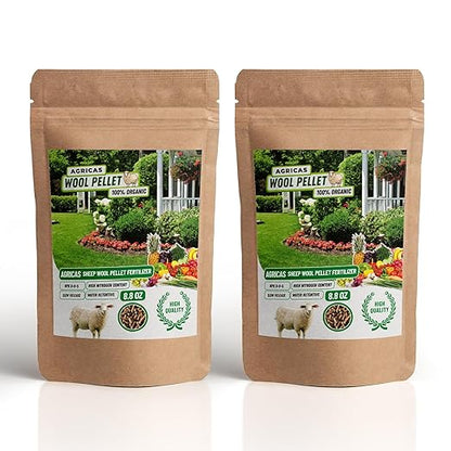 Wool Pellet Organic Fertilizer (2x8.8 oz), Made of Sheep Wool, Water Holding, Enhances Soil Health, Ideal for Fruits, Vegetables, Flowers, Indoor and Outdoor Plants - 2 Pack