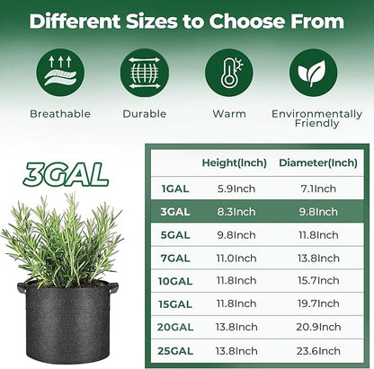 T4U 3 Gallon Grow Bags, Upgrade Grow Bags with Handles, Heavy Duty Thickened Nonwoven Fabric Pots, 3 Gallon Pots for Plants, Rosemary, Chamomile, Onion (10 Pack)