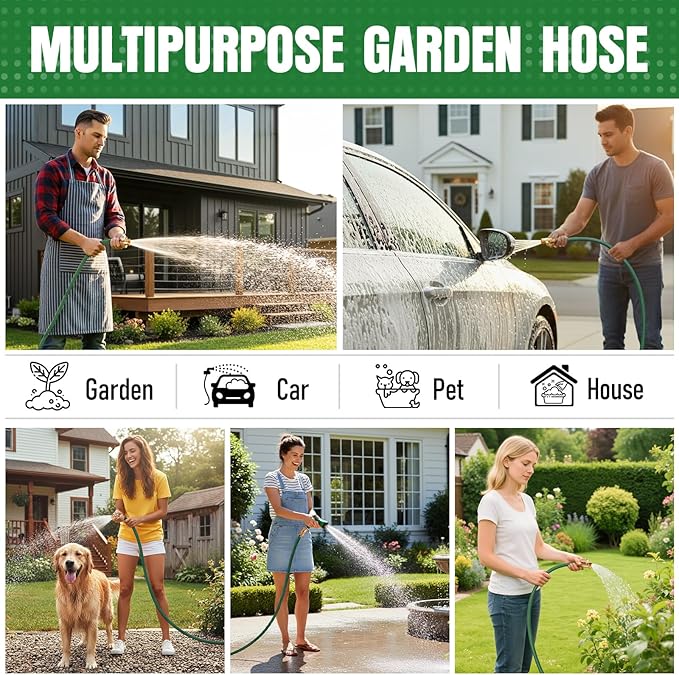 Garden Hose 25 ft NON-EXPANDABLE Water Hose, Flexible & Lightweight Kink Resistant Hybrid Hose, Leak-Proof Heavy Duty, Super Durable Fabric with 3/4" Solid Brass Connectors