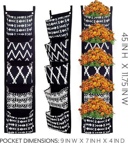 Boho Fabric Hanging Planter (3 Sets of 5 Pockets); Vertical Hanging Herb/Flower Planter