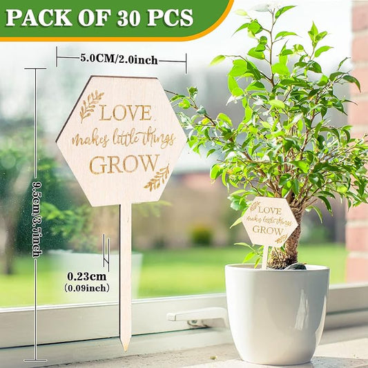 AnyDesign 30Pcs Love Makes Little Things Grow Plant Labels Wooden Plant Stakes Succulent Garden Marker Plant Sign for Seed Potted Teacher Appreciation Gift Wedding Baby Shower Thanksgiving Supplies