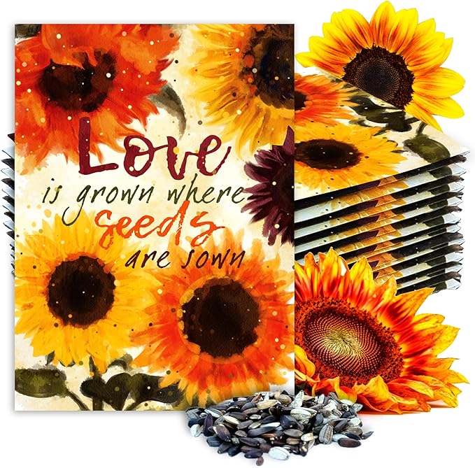 Seed Needs Heirloom Sunflower Seed Packet Favors for Party Events - Pre-Filled & Ready to Hand Out - Great for Weddings, Bridal Showers, Memorials, Fundraisers (20 Packets)