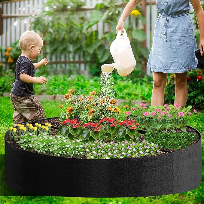 Fabric Raised Garden Bed, Plant Grow Bags, 3x3x1 Ft Large Round Raised Garden Bed for Growing Vegetables Potatoes Flowers Planting Container for Outdoor Gardening (5 Grid, 3.3 * 3.3 * 1 ft)