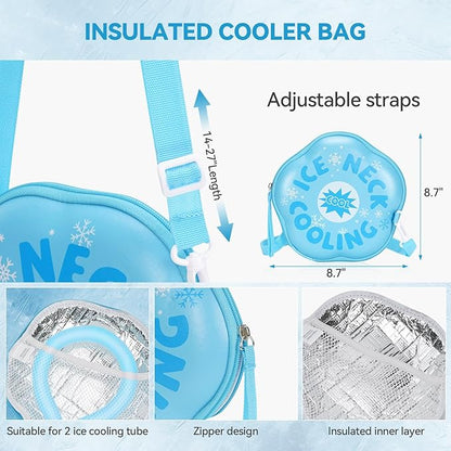 Neck Cooling Tube with Insulated Bag, Reusable Cooler Ice Neck Ring Warps, Ice Pack for Wearable Stay Cool for Hot Weather, Summer, Outdoors, Sports, Work(Blue)