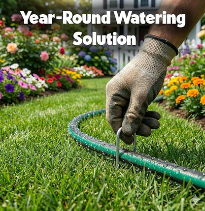 Flat Soaker Hose 100ft (50ft 2-Pack) for Garden // Drip Hose for Garden Beds, Lawns and Trees // Heavy Duty Leakproof Design with Quick Connect // Linkable Irrigation System for Vegetables and Flowers