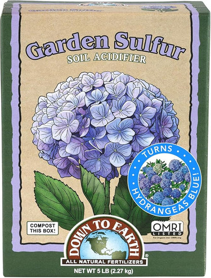 Down To Earth All Natural Fertilizers Organic Garden Sulfur Acidifier - Soil Amendment Lowers Soil pH for Hydrangeas, Berries, Evergreens, 5 lb