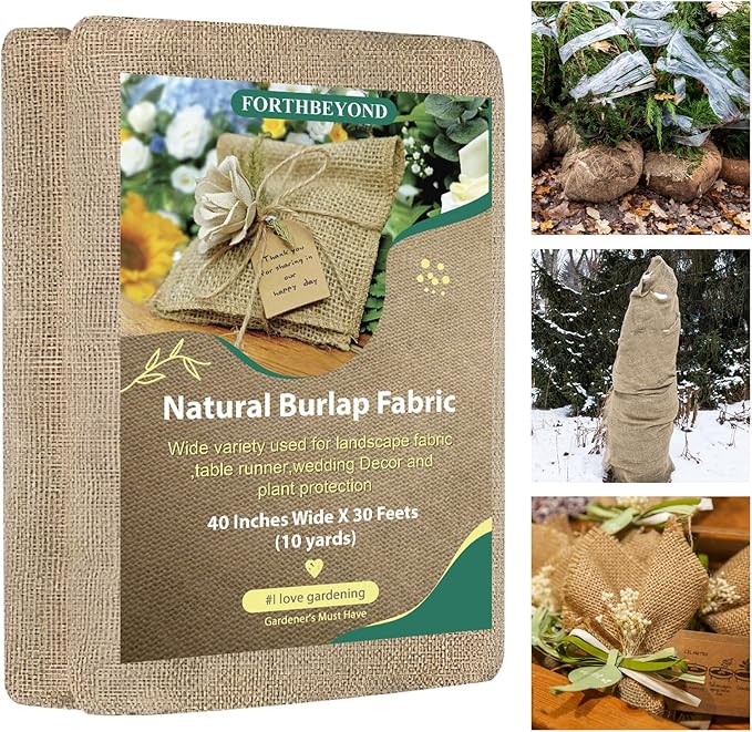 50x50 High Density Natural Burlap Plant Covers Freeze Protection, 40 in x 30 ft Heavy Duty Jute Tree Wrap for Outdoor Winter Shrub Shield & Garden Plant Care