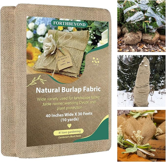 50x50 High Density Natural Burlap Plant Covers Freeze Protection, 40 in x 30 ft Heavy Duty Jute Tree Wrap for Outdoor Winter Shrub Shield & Garden Plant Care