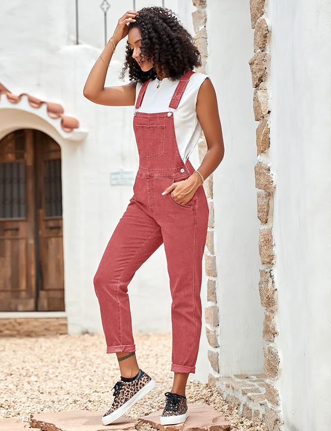 Vetinee Womens Classic Adjustable Straps Pockets Denim Bib Overalls Jeans Pants
