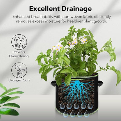 BN-LINK 5-Pack 5 Gallon Grow Bags, Heavy Duty Aeration Fabric Pots with Handles, Thickened Nonwoven Plant Bags for Vegetables, Flowers, Fruits