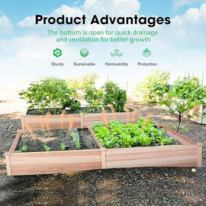 VIVOSUN 8×2Ft Wooden Raised Garden Bed, 97 x 25 x 11 Inches, Outdoor Wood Planter Box with Gloves and a Liner for Garden, Patio, Balcony, Backyard and Outdoors