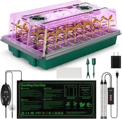 Seed Starter Tray with Grow Light & Heating Mat, Digital Temperature Control, 40-Cell Seed Starter Kit with Humidity Dome, Reusable Seed Starter for Indoor Planting Seeds