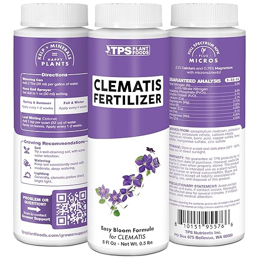 Clematis Fertilizer for Clematis, Great for Sweet Autumn, White, and Nelly Moser Varieties, Liquid Fertilizer by TPS Plant Foods, 8 oz (250mL)