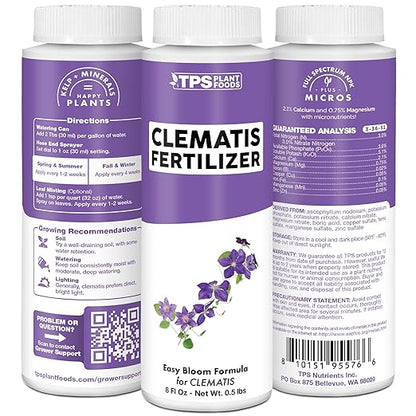 Clematis Fertilizer for Clematis, Great for Sweet Autumn, White, and Nelly Moser Varieties, Liquid Fertilizer by TPS Plant Foods, 8 oz (250mL)