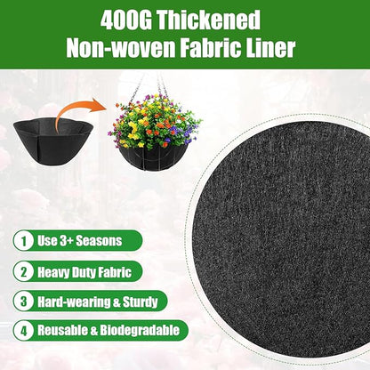3 Pack 14 Inch Fabric Planter Basket Liners - Round Hanging Basket Liners Replacement Coco Liner,Durable Non-Woven Liners for Hanging Baskets Planters Flowers, Plants (Black)