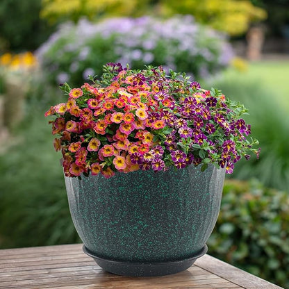 12/10/9 inch Plant Pots, 3 Pack Flower Pots for Outdoor Indoor Garden Plants, Large Planters with Multi Mesh Drainage Holes and Saucer (Black with Green Speckles, 12"+10"+9")