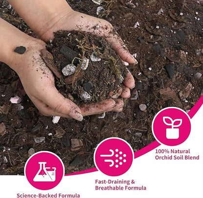 Orchid Potting Mix with Orchid Bark 4QT - New Upgraded Formula for Superior Drainage & Breathability | Premium Soil for Healthy Roots